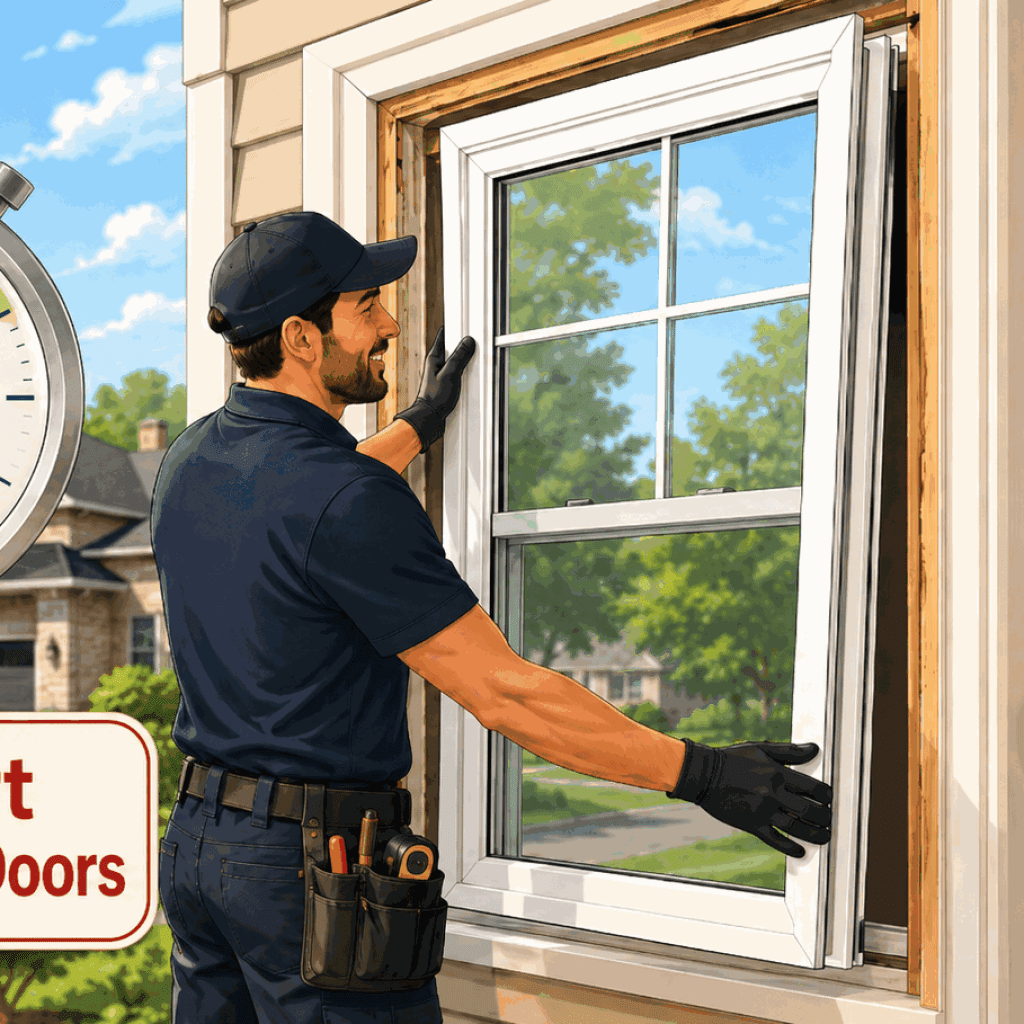How Long Does It Take to Install Windows Comfort Windows and Doors installer fitting a new window — 30 min to 2 hrs per window